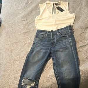 American Eagle Outfitters Dark Blue Skinny Jeans with Knee Distress